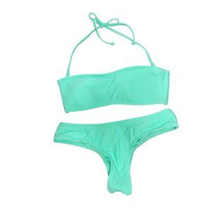 Volcom Bikini Swimsuit Set (S) Aqua Padded Strapless Bandeau and Cheeky Bottom
